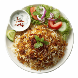 Chicken biryani with Rita & salad Per Plate